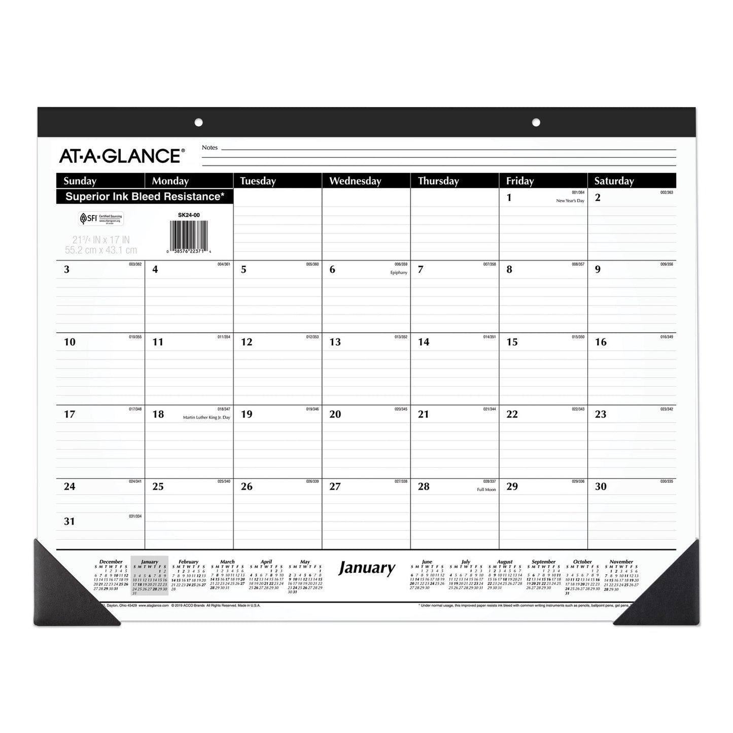 At-A-Glance Monthly Desk Pad Calendar Standard - Julian Dates - Monthly - 1 Year - January 2026 to December 2026 - 1 Month Single Page Layout - 21 3/4" x 17" Sheet Size - White Sheet - 2.87" x 2.37" Block - Headband - Desk Pad - Black, White - Pa (SK2400)