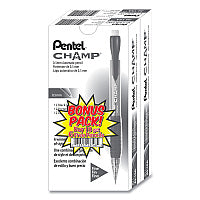 Pentel Champ Mechanical Pencil Value Pack, 0.5 mm, HB (#2), Black Lead, Clear/Black Barrel, 24/Pack (AL15ASW2)