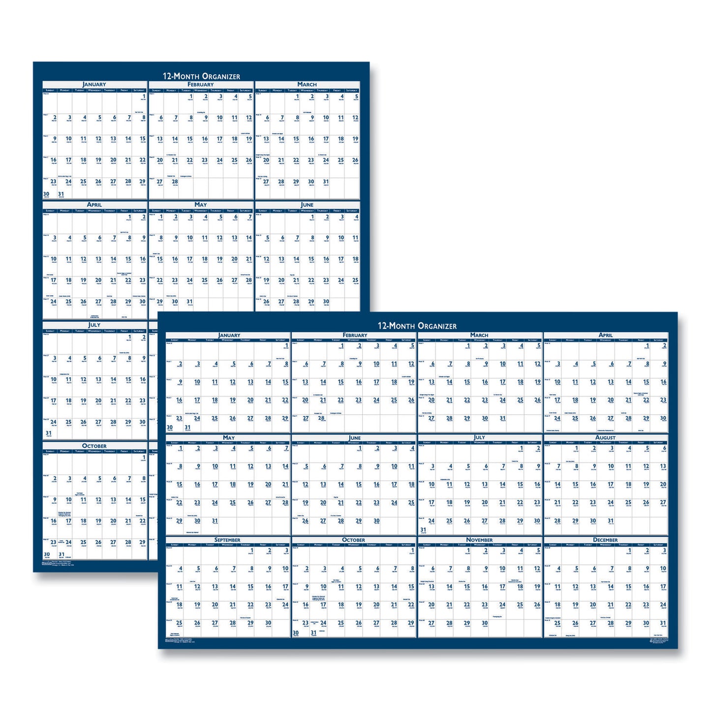 House of Doolittle Recycled Poster Style Reversible/Erasable Yearly Wall Calendar, 66 x 33, White/Blue/Gray Sheets, 12-Month (Jan to Dec): 2026 (3962)