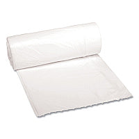 Boardwalk Low-Density Waste Can Liners, 10 gal, 0.4 mil, 24" x 23", White, Perforated Roll, 25 Bags/Roll, 20 Rolls/Carton (BWK2423EXH)