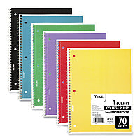 Mead Spiral Notebook, 1-Subject, Medium/College Rule, Assorted Cover Colors, (70) 10.5 x 8 Sheets, 6/Pack (73065)
