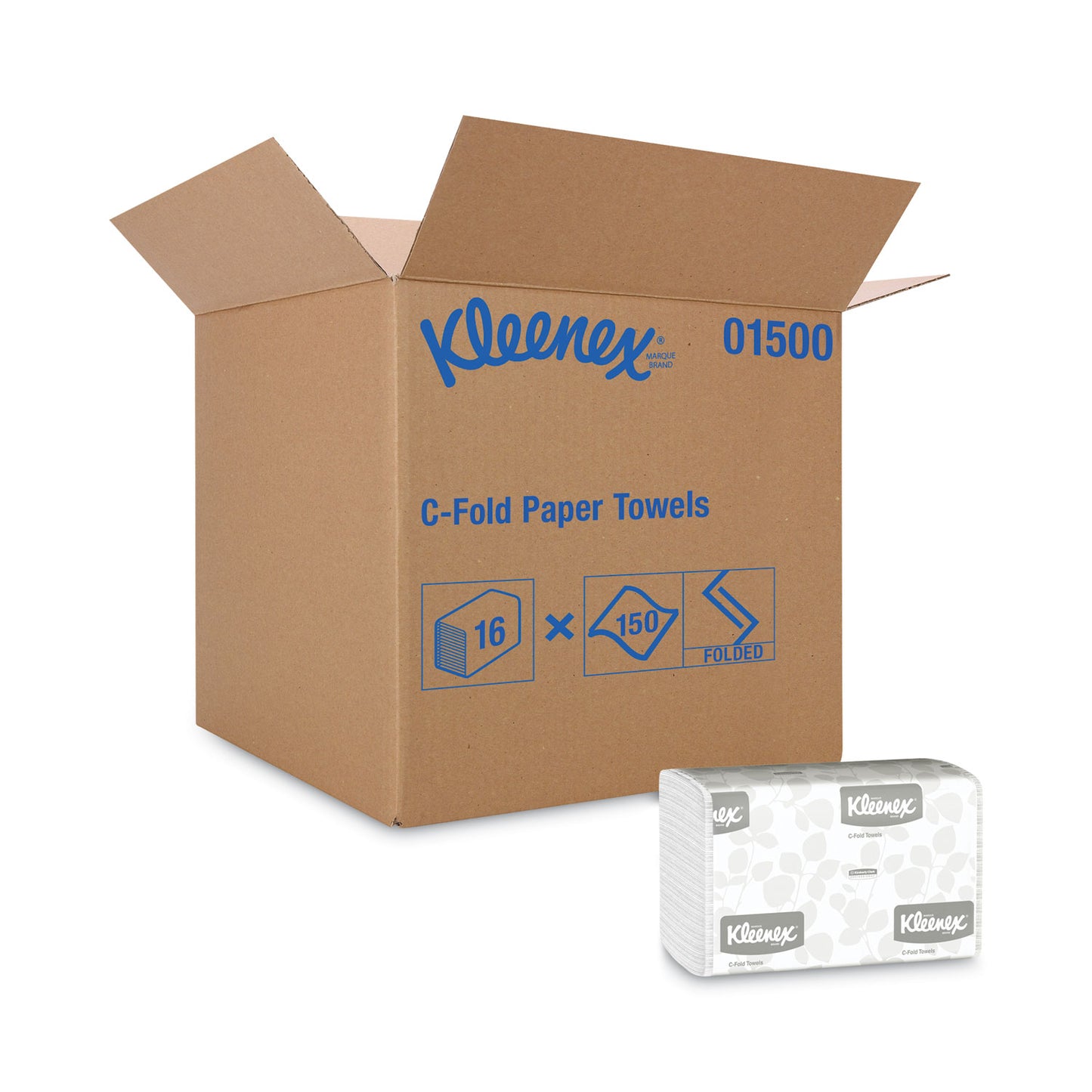 Kleenex(R) C-Fold Paper Towels, 1-Ply, White, 150 Pack, 16 Packs (01500)
