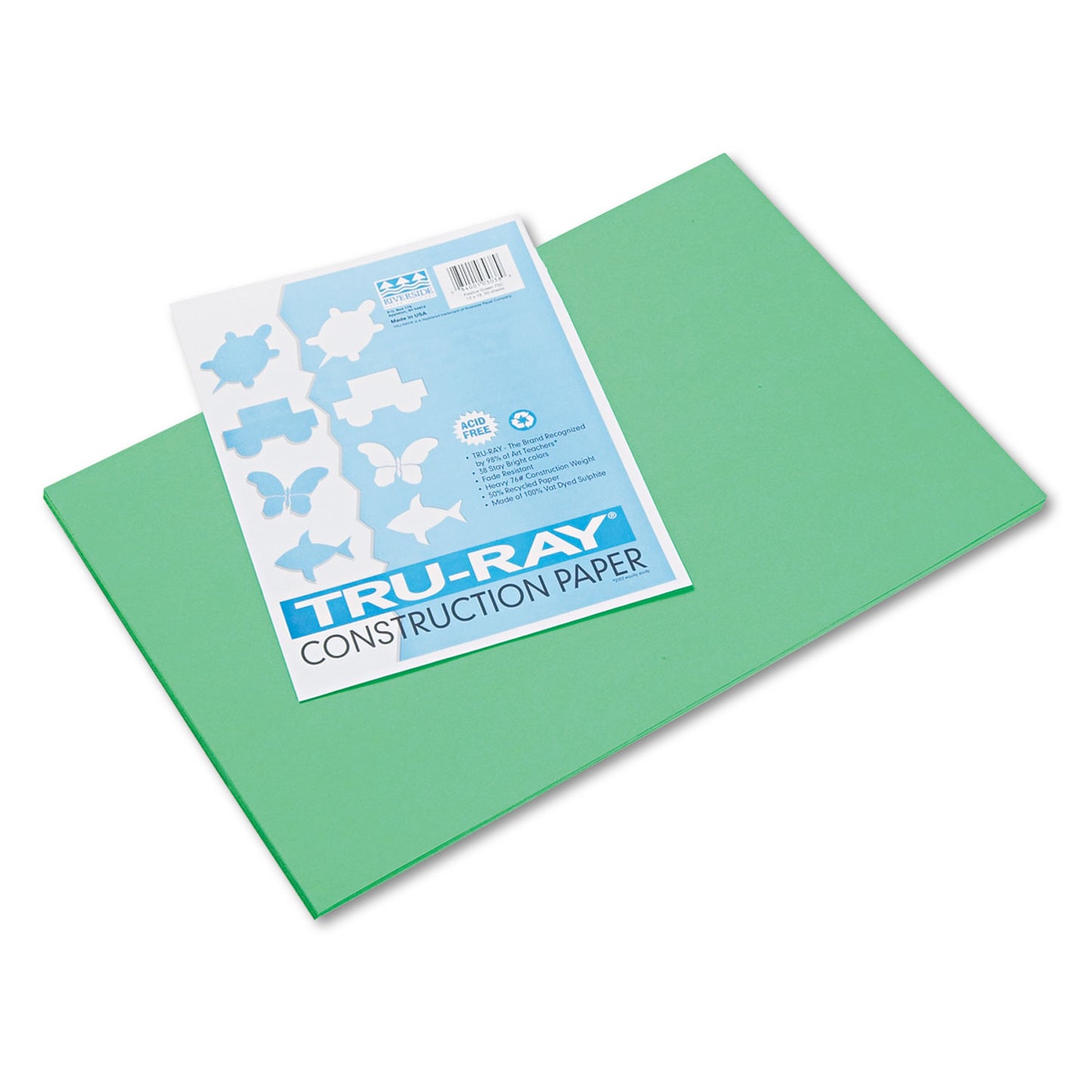 Pacon Tru-Ray Construction Paper, 76 lb Text Weight, 12 x 18, Festive Green, 50/Pack (103038)