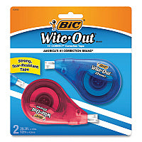 BIC Wite-Out EZ Correct Correction Tape, Non-Refillable, Randomly Assorted Applicator Colors, 0.17" x 472", 2/Pack (WOTAPP21)