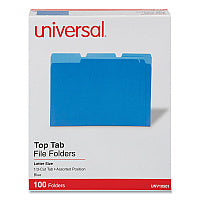 Universal Deluxe Colored Top Tab File Folders, 1/3-Cut Tabs: Assorted, Letter Size, Blue/Light Blue, 100/Box (UNV10501)