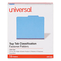 Universal Bright Colored Pressboard Classification Folders, 2" Expansion, 2 Dividers, 6 Fasteners, Letter Size, Cobalt Blue, 10/Box (UNV10301)