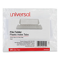 Universal Hanging File Folder Plastic Index Tabs, 1/5-Cut, Clear, 2.25" Wide, 25/Pack (UNV42215)