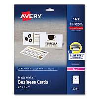 Avery Printable Microperforated Business Cards w/Sure Feed Technology, Laser, 2 x 3.5, White, 250 Cards, 10/Sheet, 25 Sheets/Pack (5371)