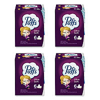 Puffs Ultra Soft Facial Tissue, 2-Ply, White, 124 Sheets/Box, 6 Boxes/Pack, 4 Packs/Carton (35554)