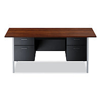Alera Double Pedestal Steel Desk, 72" x 36" x 29.5", Mocha/Black, Chrome-Plated Legs (ALESD7236BM)