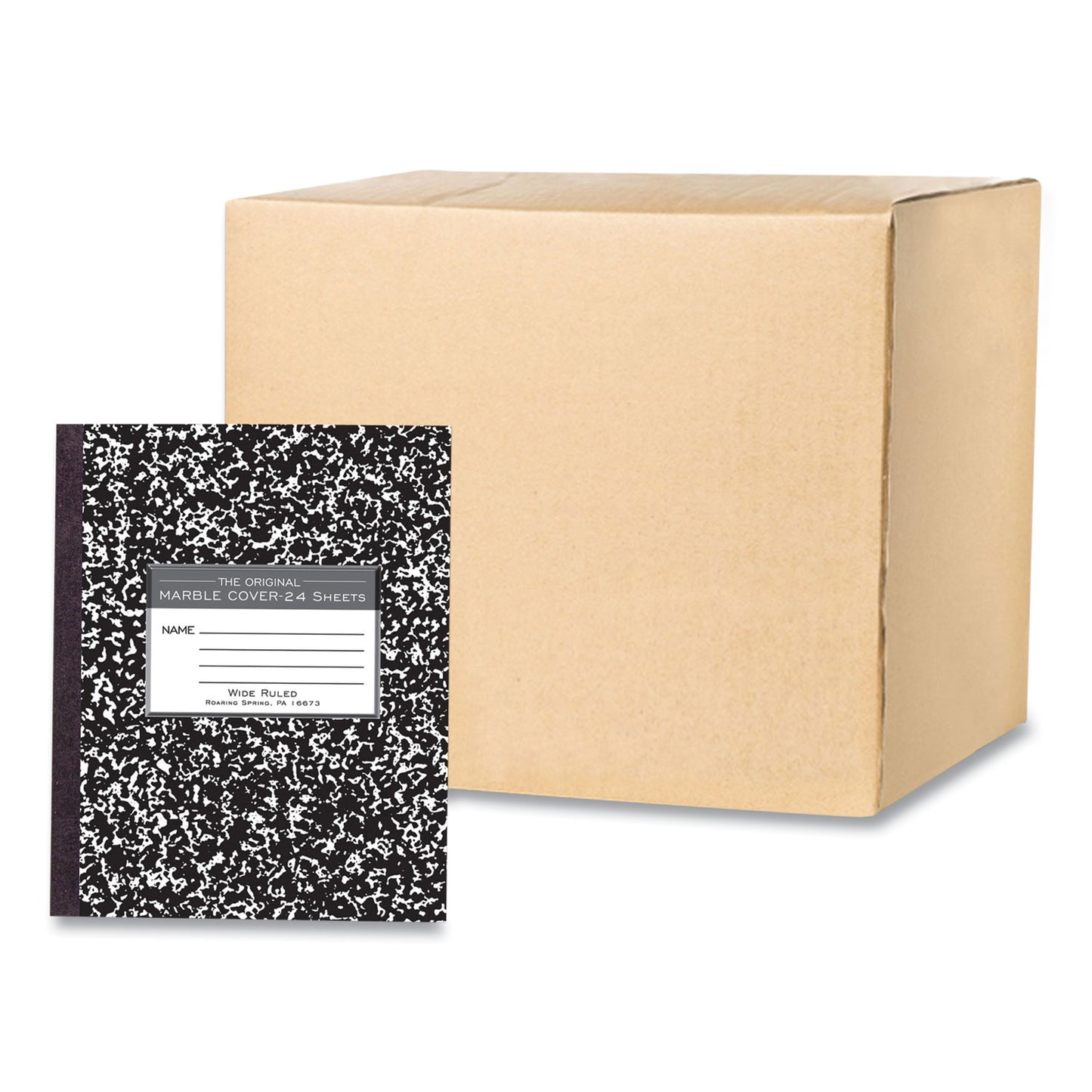Roaring Spring Flexible Cover Composition Notebook, Wide/Legal Rule, Black Marble Cover, (100) 8.5 x 7 Sheets, 144/Carton (77331CS)