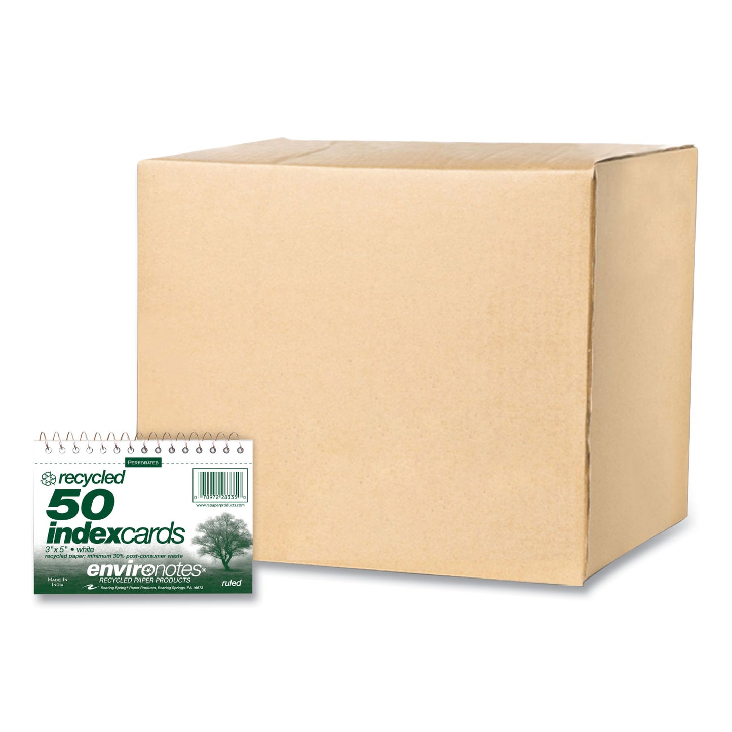 Roaring Spring Environotes Wirebound Recycled Index Cards, Narrow Rule, 3 x 5, White, 50 Cards, 24/Carton (28335CS)