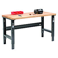 Global Industrial Standard Duty Butcher Block Top Adjustable Height Workbench, 2,000 lbs, 60 x 30 x 30.88 to 36.88, Birch/Black (318912BK)