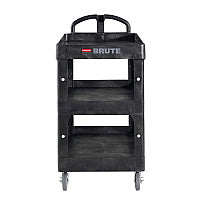 Rubbermaid Commercial BRUTE 3-Shelf Heavy-Duty Ergo Lipped Utility Cart, Resin, 3 Shelves, 600 lb Capacity, 25.24" x 44" x 47", Black (2196862)