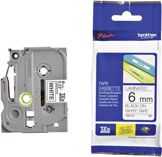 Original Brother TZE211 6mm Black on White Label Tape