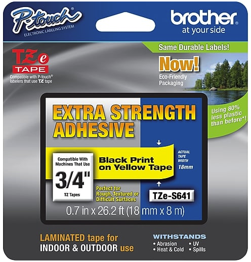Brother TZES641 Label Tape, 3/4" Black Print on Yellow Tape with Extra Strength Adhesive