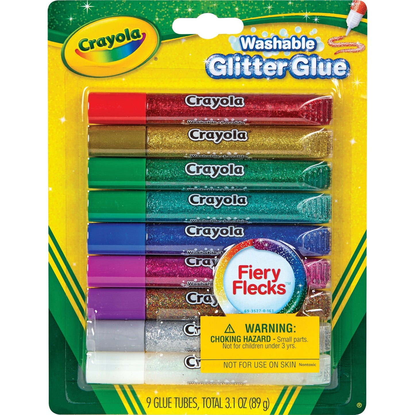 Crayola Washable Glitter Glue Home Project, ClassRoom Project, Art, Decoration - Recommended For 3 Year - Blue, Green, Jade Green, Natural, Silver, Gold, Multi, Red, Purple - 9 / Pack (693527)