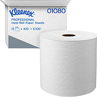 Kleenex Hard Roll Paper Towels with Premium Absorbency Pockets, 1-Ply, 8" x 425 ft, 1.5" Core, White, 12 Rolls/Carton (01080)