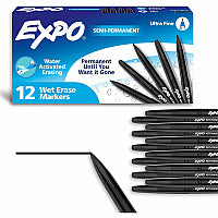 Expo Wet Erase Markers, Ultra Fine Tip, Black, Dozen (16001)