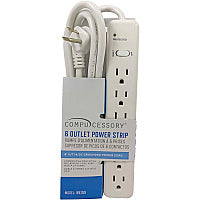 Compucessory 6-Outlet Power Strips 6 - 6 ft Cord - 104 J Surge Energy - 15 A Current - 125 V AC Voltage - Strip - Putty (55155)