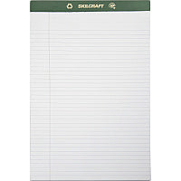 AbilityOne SKILCRAFT Perforated Chlorine Free Writing Pad 50 Sheets - Tape Bound - 0.31" Ruled - 20 lb Basis Weight - 8 1/2" x 14" - White Paper - Green Binder - Back Board, Perforated, Leatherette Head Strip, Chlorine-free - Recy (5169626)