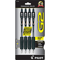 Pilot G2 Premium Gel Roller Pens 0.5 mm Pen Point - Refillable - Retractable - Black Ink - Gel-based - 4 / Pack (31055)
