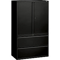 HON 800 Series Wide Lateral File with Storage Cabinet - 2-Drawer 42" Width x 18" Depth x 64.2" Height - 2 x Shelf(ves) - 2 x Drawer(s) for File - 2 x Side Open Door(s) - Legal, Letter - Lateral - Security Lock - Black - Steel - Recycled (895LSP)