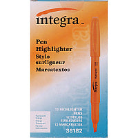 Integra Pen Style Fluorescent Highlighters Chisel Marker Point - Fluorescent Orange Ink - 1 Dozen (36182)
