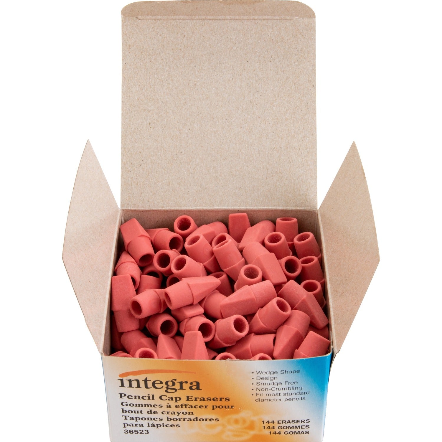 Integra Pink Pencil Cap Eraser Pink - Wedge - 144 / Box - Latex-free (36523)