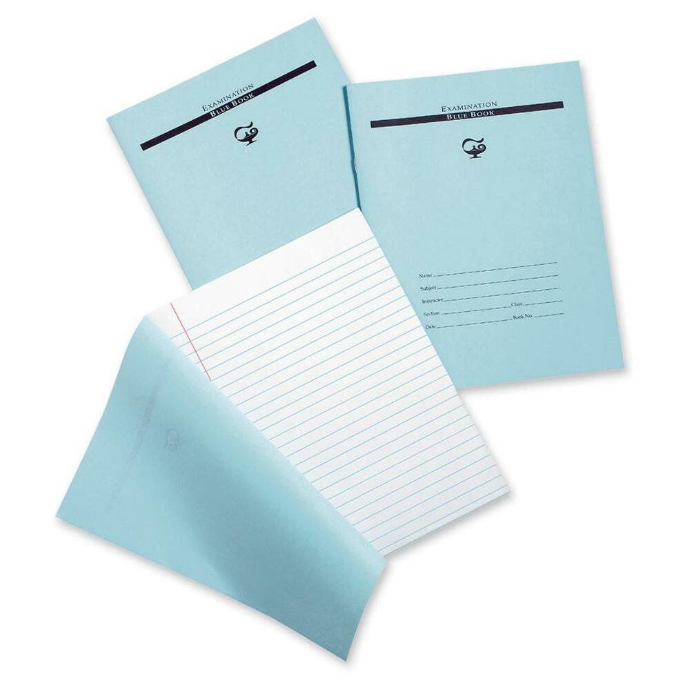 Pacon Blue Book Examination Book 4 Sheets - 0.38" Ruled - Ruled Red Margin - 7" x 8 1/2" - White Paper - Blue Cover - Bond Paper - Recycled - 1000 / Carton (BB788)