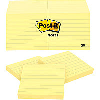 Post-it(R) Notes Original Lined Notepads 1200 - 3" Flag/Note Width x 3" Flag/Note Length - Square - 100 Sheets per Pad - Ruled - Yellow - Paper - Removable - 12 / Pack (630SS)