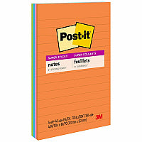 Post-it(R) Super Sticky Notes - Energy Boost Color Collection 180 - 4" Flag/Note Width x 6" Flag/Note Length - Rectangle - 45 Sheets per Pad - Ruled - Vital Orange, Tropical Pink, Blue Paradise, Limeade - Paper - Self-adhesive, Repositionable (4621SSAU)