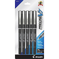 Pilot Precise V7 Fine Premium Capped Rolling Ball Pens 0.7 mm Fine Pen Point - Black Ink - Black Barrel - 5 / Pack (26020)