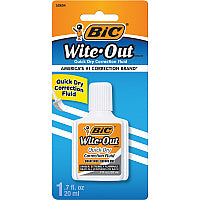 BIC Quick Dry Correction Fluid, White, 1 Pack Foam Brush Applicator - 20 mL - White - Quick Drying, Spill Resistant - 1 / Pack (WOFQDP1WHI)