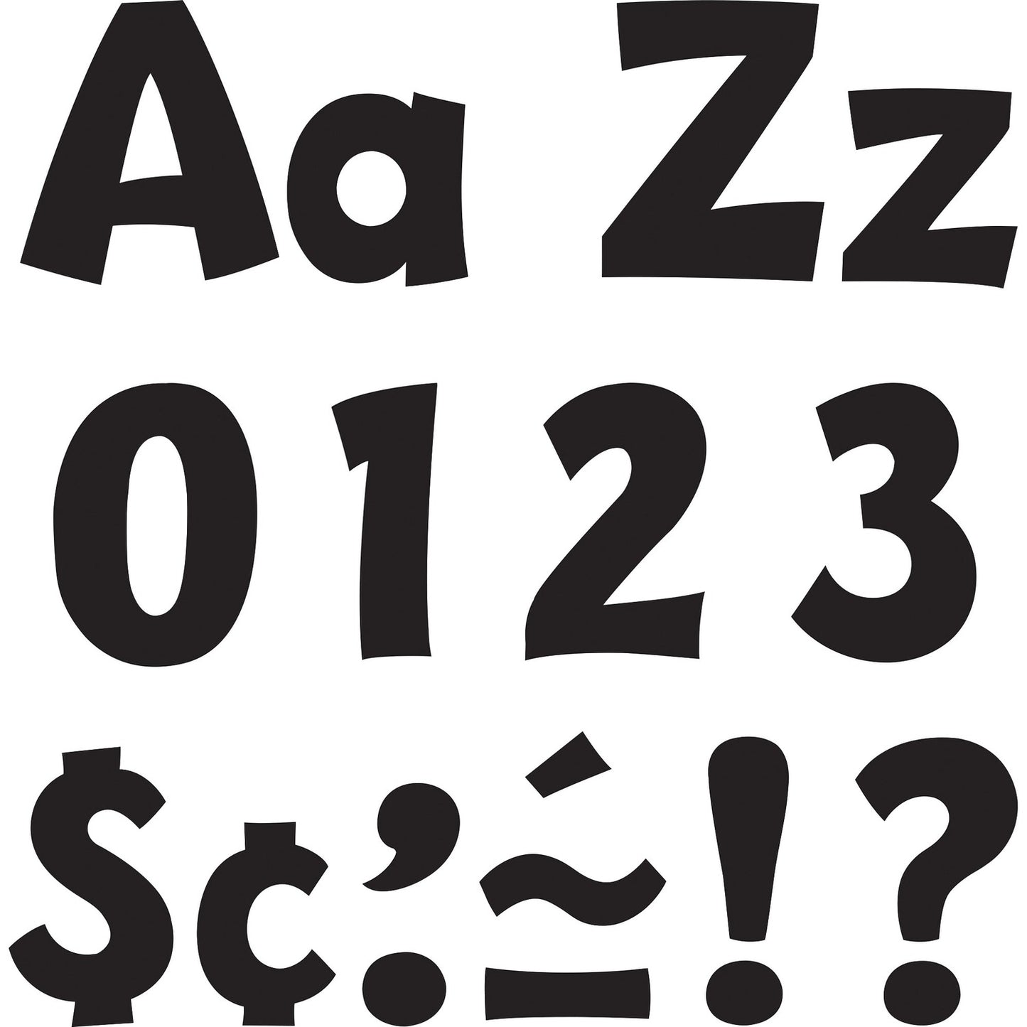 Trend 4" Ready Letter Playful Combo Pack 83 x Lowercase Letters, 59 x Capital Letter, 36 x Punctuation Marks, 18 x Spanish Accent Mark Shape - Pin-up - Pin Style - Pre-punched - 4" Height x 8" Length - Black - 216 / Pack (79741)