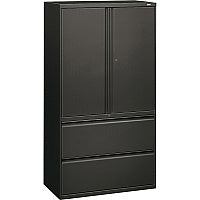 HON Brigade 800 H885LS Lateral File 64.3" Height x 36" Width x 18" Depth - 2 - 3 Shelve(s) - Finish: Charcoal - Storage Cabinet, Radius Pull, Lockable, Glide, Removable Lock, Adjustable Shelf, Heavy Duty - For File Storage, Workstation, Desk, Off (885LSS)