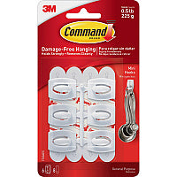 Command Mini White Hooks with White Strips 6 Small Hook - 8 oz (226.8 g) Capacity - Plastic - White - 6 / Pack (17006)