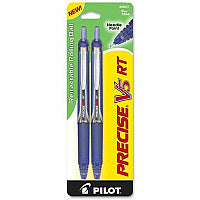 Pilot Precise V5 RT Extra-Fine Premium Retractable Rolling Ball Pens 0.5 mm Extra Fine Needle Pen Point - Refillable - Retractable - Blue Ink - Blue Barrel - 2 / Pack (26051)