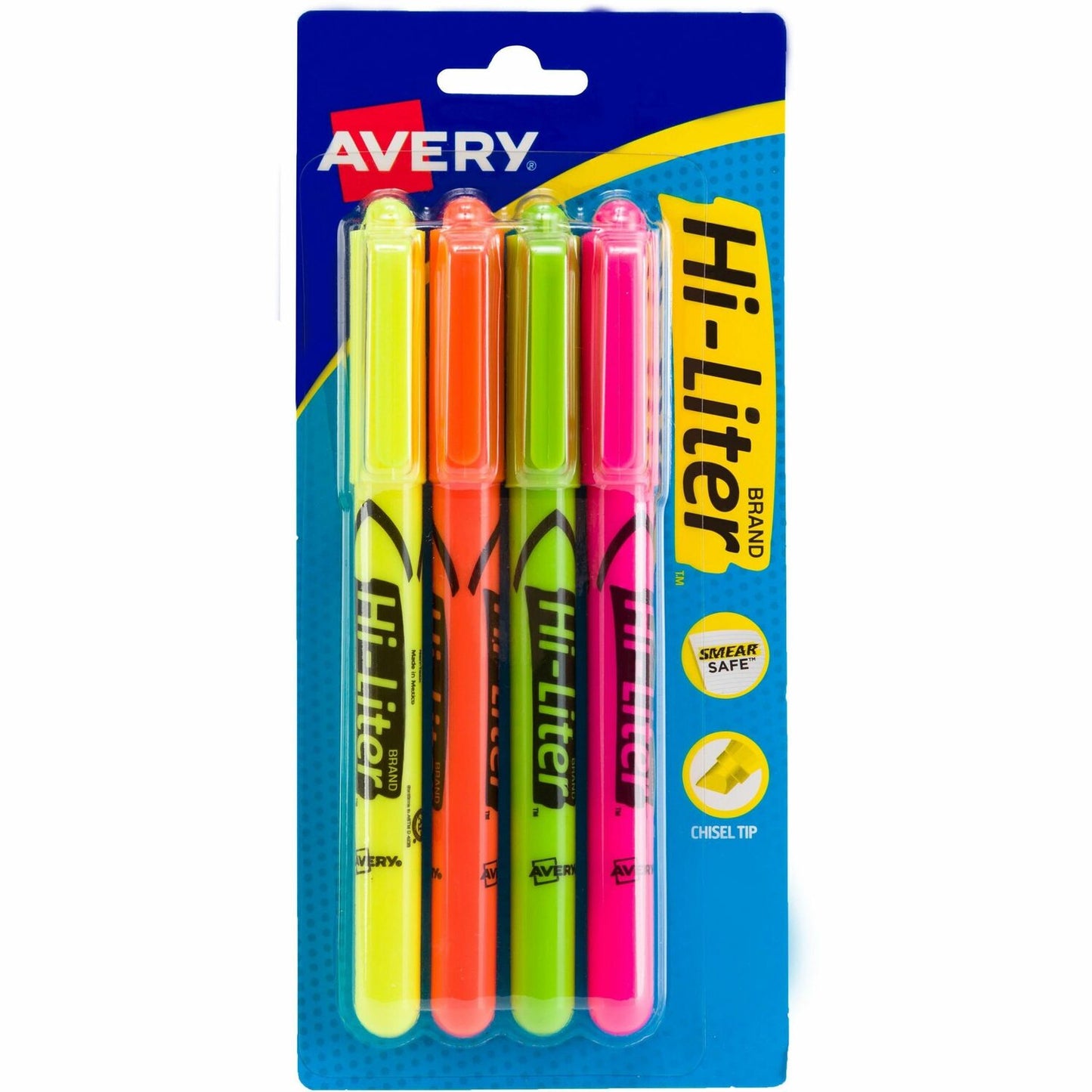 Avery(R) Pen-Style, Assorted Colors, 4 Count Chisel Marker Point - Washable - Fluorescent Yellow, Fluorescent Pink, Fluorescent Orange, Fluorescent Green Ink - Water Based - Fluorescent Yellow, Fluorescent Pink, Fluorescent Orange, Fluorescent G (23545)