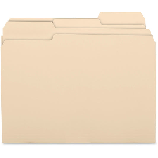 Business Source 1/3 Tab Cut Letter Recycled Top Tab File Folder 8 1/2" x 11" - 3/4" Expansion - Top Tab Location - Assorted Tab Position - 11 pt. - 1 Plys - Manila - Tab - 10% Recycled - 100 / Box (BSN17525)