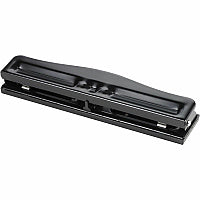 Business Source 3-Hole Adjustable Paper Punch 3 Punch Head(s) - 11 Sheet of 16lb Paper - 1/4" Punch Size - Round Shape - Black (BSN65645)