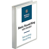 Business Source Round-ring View Binder 1" Binder Capacity - Letter - 8 1/2" x 11" Sheet Size - 225 Sheet Capacity - Fastener(s): Round Ring - Pocket(s): 2, Internal - Polypropylene, Chipboard - White - Wrinkle-free, Gap-free Ring, Clear Overlay (BSN09953)