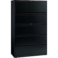Lorell Fortress Series Lateral File w/Roll-out Posting Shelf 42" Width x 18.6" Depth x 67.7" Height - 5 x Drawer(s) for File - Letter, Legal, A4 - Lateral - Interlocking, Label Holder, Leveling Glide, Ball-bearing Suspension - Black - Recycled (LLR60550)