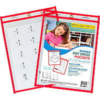 C-Line Reusable Dry Erase Pocket - Study Aid 8 1/2" x 11" - Red - 30 / Box (40814)