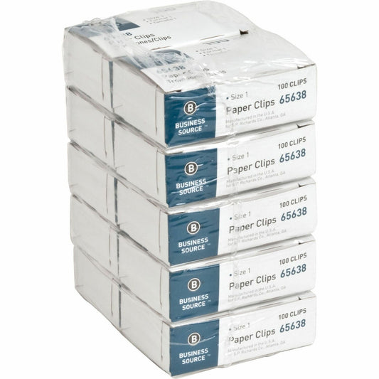 Business Source Paper Clips No. 1 - Silver - Steel - 100/Box - 10 / Pack (BSN65638)