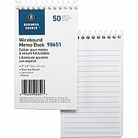 Business Source Wirebound Memo Books 50 Sheet(s) - Wire Bound - 5" x 3" Sheet Size - White - White Sheet(s) - 1 Dozen (BSN90651)