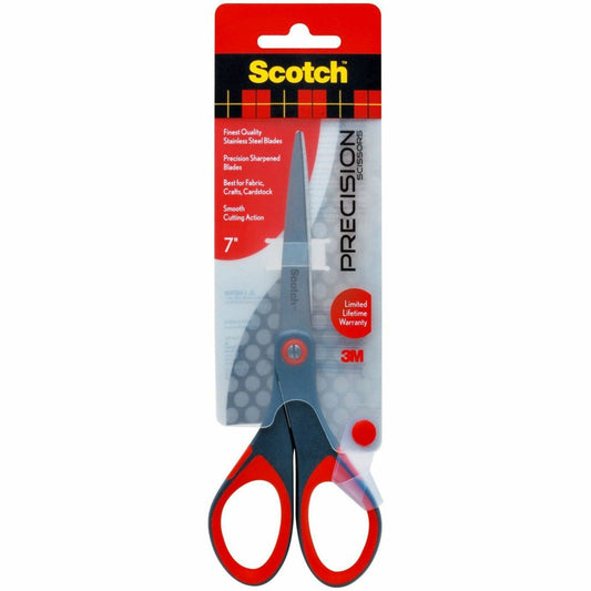 Scotch Precision Scissors 7" Overall Length - Left/Right - Stainless Steel - Red, Gray - 1 Each (1447)