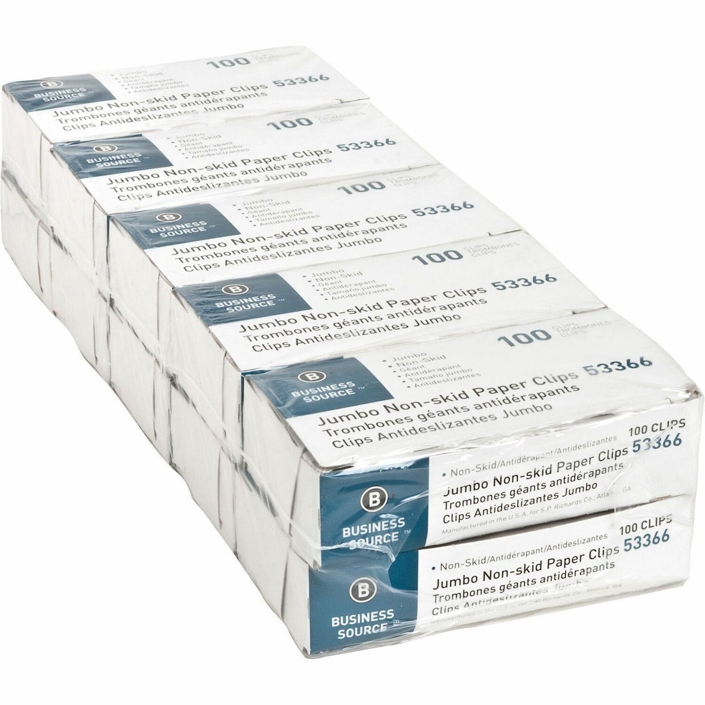 Business Source Jumbo Nonskid Paper Clips Jumbo - Silver - Steel - 100/Box - 10 / Pack (BSN53366)