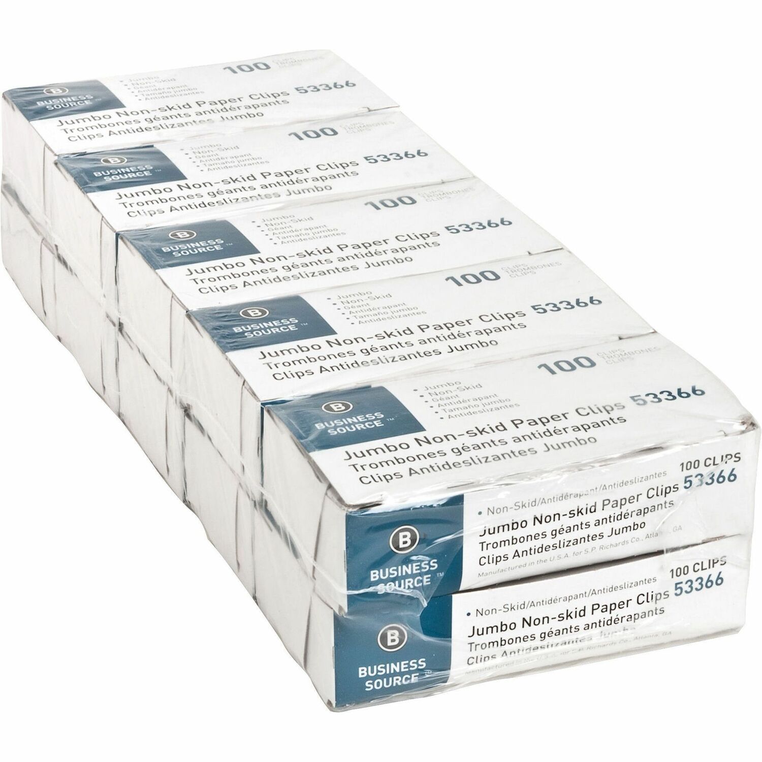Business Source Jumbo Nonskid Paper Clips Jumbo - Silver - Steel - 100/Box - 10 / Pack (BSN53366)