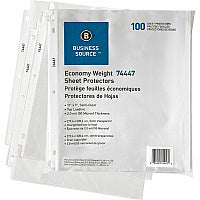 Business Source Economy Weight Sheet Protectors 11" Height x 9" Width x 2 mil Thickness - For Letter 8 1/2" x 11" Sheet - Ring Binder - Rectangular - Semi Clear - Polypropylene - 100 / Pack (BSN74447)